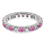 14k White Gold 1 1/5 carat Lab Grown Diamond VS/SI+ G+ and Lab Created Pink Sapphire Complete Eternity Band - Image 4