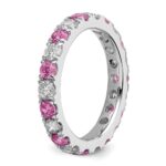 14k White Gold 1 carat Lab Grown Diamond VS/SI+ G+ and Lab Created Pink Sapphire Size 6.5 Eternity Band - Image 5