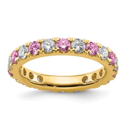 14k 3/4 carat Lab Grown Diamond VS/SI+ G+ and Lab Created Pink Sapphire Size 4.5 Eternity Band