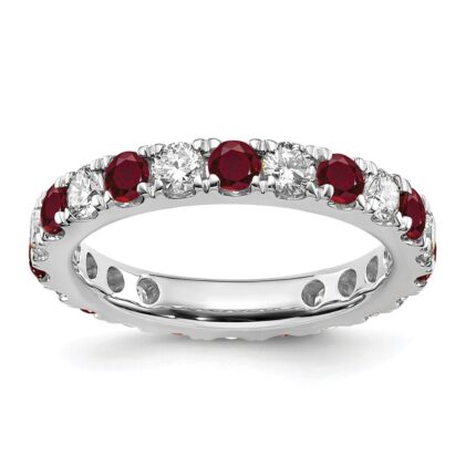 14k White Gold 1 carat Lab Grown Diamond VS/SI+ G+ and Lab Created Ruby Size 4.5 Eternity Band