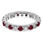 14k White Gold 1 carat Lab Grown Diamond VS/SI+ G+ and Lab Created Ruby Size 4 Eternity Band - Image 4