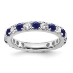 14k White Gold 1 carat Lab Grown Diamond VS/SI+ G+ and Lab Created Blue Sapphire Size 4 Eternity Band