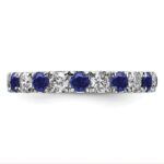 14k White Gold 1 carat Lab Grown Diamond VS/SI+ G+ and Lab Created Blue Sapphire Size 5.5 Eternity Band - Image 3
