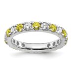 14k White Gold 1 carat Lab Grown Diamond VS/SI+ G+ and Lab Created Yellow Sapphire Size 6.5 Eternity Band