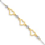14K Two-tone Hearts and Diamond-cut Beads 6 inch Bracelet