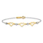 14K Two-tone Hearts and Diamond-cut Beads 7.5 inch Bracelet - Image 3