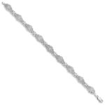 14K White Gold Polished and Textured Fancy Floral Link 7.5 inch Bracelet - Image 2