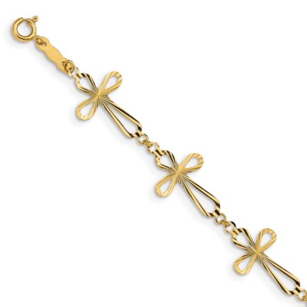 14K Diamond-cut Open Cross 7.5 inch Bracelet