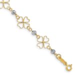 14k Two-tone Diamond-cut Open 4-Leaf Clovers and Beads 7.5 inch Bracelet