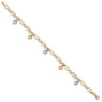 14K and White Rhodium Polished Dangles and Diamond-cut Heart Links 7.25 inch Bracelet - Image 2