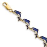 14k Blue Enameled Dolphin 7.25 inch Bracelet