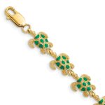 14k with Green Enamel Sea Turtle 7 inch Bracelet