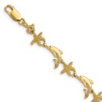 14K Polished and Textured Dolphin and Starfish 7.5 inch Bracelet