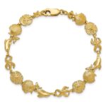 14K Polished Dolphin and Sea Shells 7 inch Bracelet - Image 4