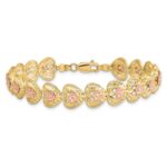 14k Two-tone Diamond-cut Hearts with Flowers 7.25 inch Bracelet - Image 2
