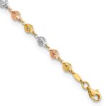 14K Tri-color Polished Diamond-Cut Hearts 7.5 inch Bracelet