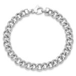 14K White Gold Polished And Textured 8mm Fancy Curb Link 7.75 inch Bracelet - Image 4