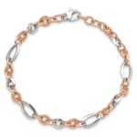 14K Two-tone White and Rose 6.8mm Fancy Link 8 inch Bracelet - Image 4