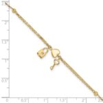 14K Polished and Diamond-cut Heart Lock and Key 7 inch Bracelet Plus 0.5 inch Extender - Image 5