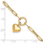 14K Polished Puffed Heart Dangle Paper Clip Link 7.25 inch Bracelet - Image 5