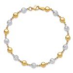14K Two-tone Polished and Diamond-cut Puffed Beads 7.75 inch Bracelet - Image 4