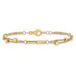 14K Polished Square Beads and Paperclip Link 7 inch Bracelet Plus 0.5 inch Extender - Image 3