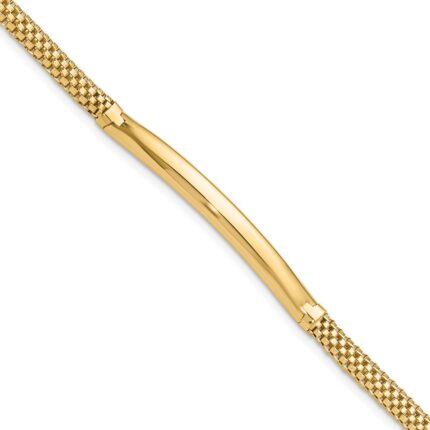 14K Polished 3.5mm Fancy Curved Bar 7.75 inch Mesh Bracelet