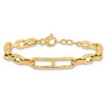 14K Polished 7.4mm Fancy Paperclip Link 7.5 inch Bracelet Plus 0.5 inch Extender - Image 3