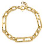14K Polished 7.4mm Fancy Paperclip Link 7.5 inch Bracelet Plus 0.5 inch Extender - Image 4