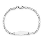 14k White Gold Polished Solid Chain/Solid Plate Figaro Link Soft Diamond Shape 19.5x5.5mm Plate 6 inch Baby/Child ID Bracelet - Image 4