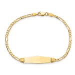 14k Polished Solid Chain/Solid Plate Figaro Link Soft Diamond Shape 24.5x7.3mm Plate 7 inch ID Bracelet - Image 4