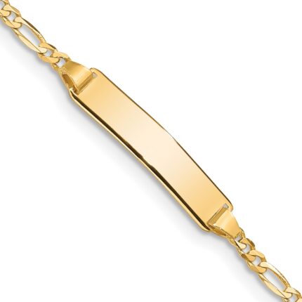 14k Polished Solid Chain/Solid Plate Figaro Link 19.5x5mm Plate 8 inch ID Bracelet