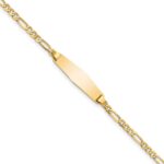 14k Polished Solid Chain/Solid Plate Figaro Link Soft Diamond Shape 19.5x5mm Plate 6 inch Baby/Child ID Bracelet