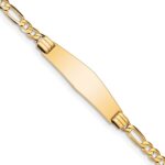 14k Polished Solid Chain/Solid Plate Figaro Link Soft Diamond Shape 33x9mm Plate 8 inch ID Bracelet