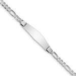 14k White Gold Polished Solid Chain/Solid Plate Figaro Link Soft Diamond Shape 33x9mm Plate 7 inch ID Bracelet
