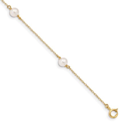 14k Madi K 5-6mm White Near-Round Freshwater Cultured Pearl 3-Station 6 inch Bracelet