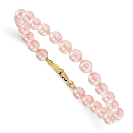 14k Madi K 4.5mm-5.5mm Pink Imitation Shell Pearl 5.25 inch Bracelet