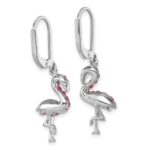 Sterling Silver Rhodium-plated Polished Pink Crystal Flamingo Leverback Earrings - Image 4