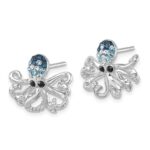 Sterling Silver Rhodium-plated Polished Blue and White Crystal Octopus Post Earrings - Image 2