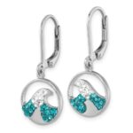 Sterling Silver Rhodium-Plated Polished Crystal Whitecap Wave Dangle Leverback Earrings - Image 2