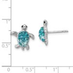 Sterling Silver Rhodium-plated Polished Blue Crystal Turtle Post Earrings - Image 5