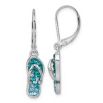 Sterling Silver Rhodium-plated Polished Blue and White Crystal Flip Flop Dangle Leverback Earrings