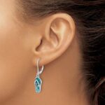 Sterling Silver Rhodium-plated Polished Blue and White Crystal Flip Flop Dangle Leverback Earrings - Image 3