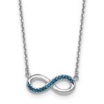 Sterling Silver Rhodium-Plated Polished Blue Crystal Eternity 16.5 inch with a 2 inch extention Necklace