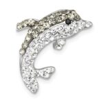Sterling Silver Rhodium-Plated Polished Gray and White Crystal Dolphin Chain Slide