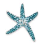 Sterling Silver Rhodium-plated Polished Blue Crystal Star Fish Chain Slide