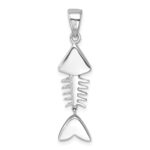 Sterling Silver Rhodium-plated Polished Moveable Blue Crystal Bonefish Pendant - Image 3