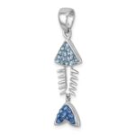 Sterling Silver Rhodium-plated Polished Moveable Blue Crystal Bonefish Pendant - Image 4