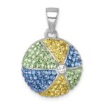 Sterling Silver Rhodium-plated Polished Multi-Color Crystal Beach Ball Pend