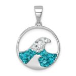 Sterling Silver Rhodium-Plated Polished Crystal Wave Whitecap Pendant